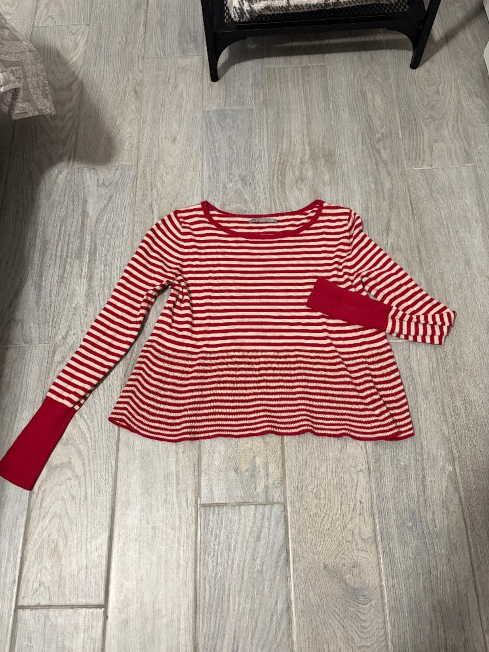 Women's Rubbish Red/Cream Striped Swing Ribbed Sweater - LARGE